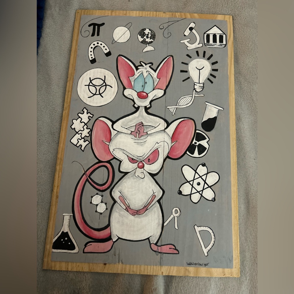 20x13in wood wine box lid Tinky, and the brain painting